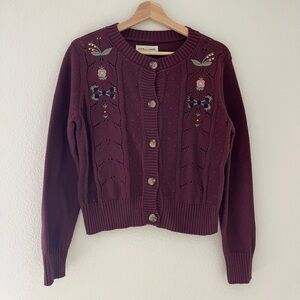 Lucky brand Burgundy Embroidered Cardigan